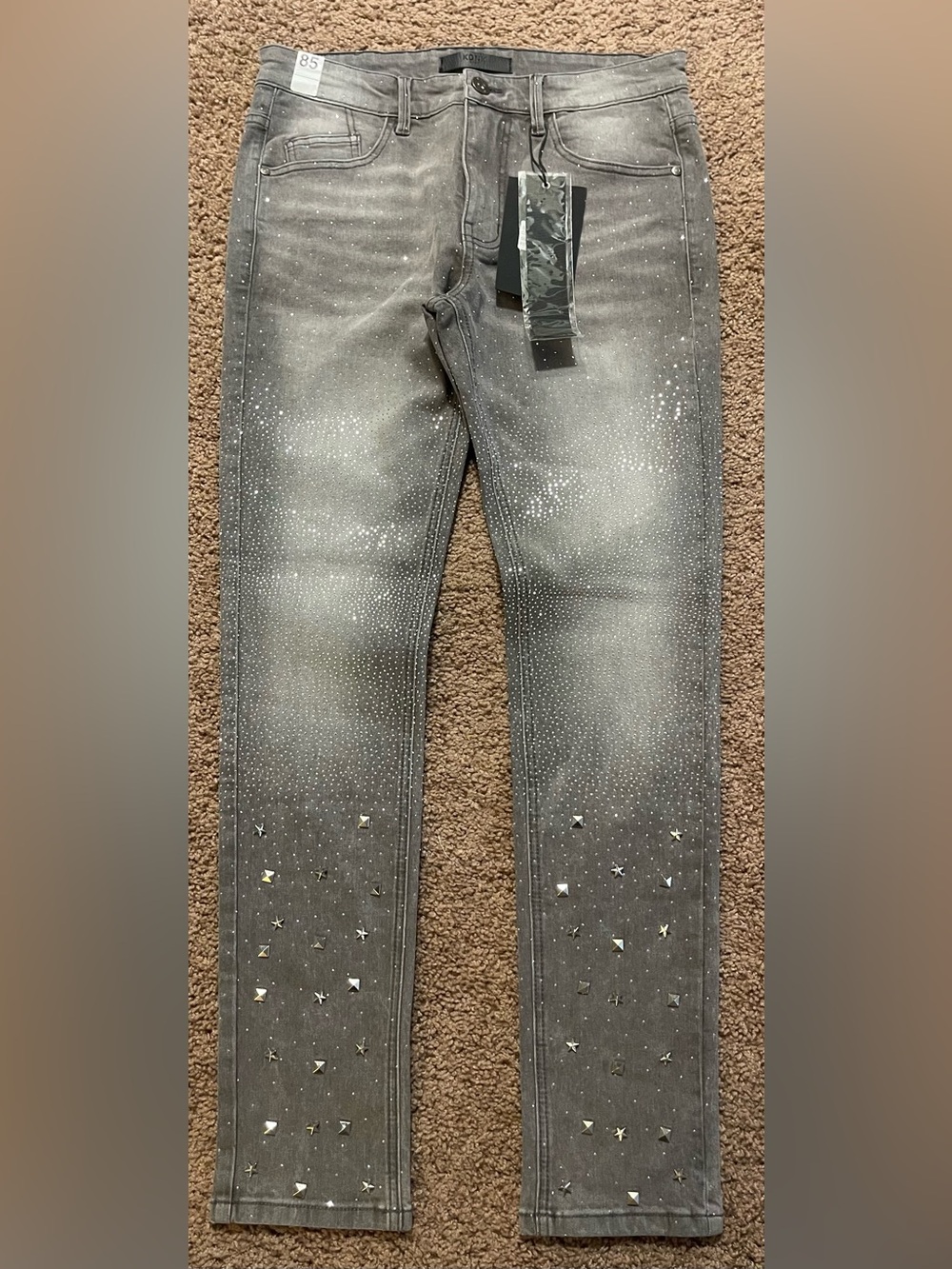 KDNK Men's Black Gray Skinny Jeans with Stud Embellishments